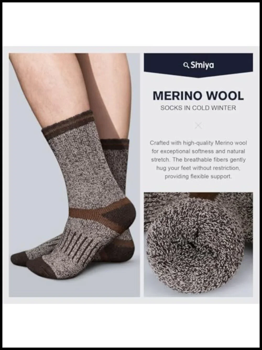 Merino Wool Socks for Men Hiking Thermal Crew 5 Pack